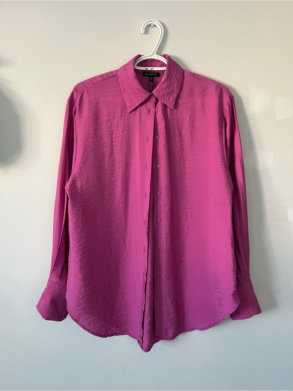 Dynamite Fuchsia Button-Down Long Sleeve flowy airy rayonne shirt